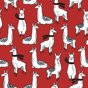 llamas fabric llama in scarf cute llama design - red