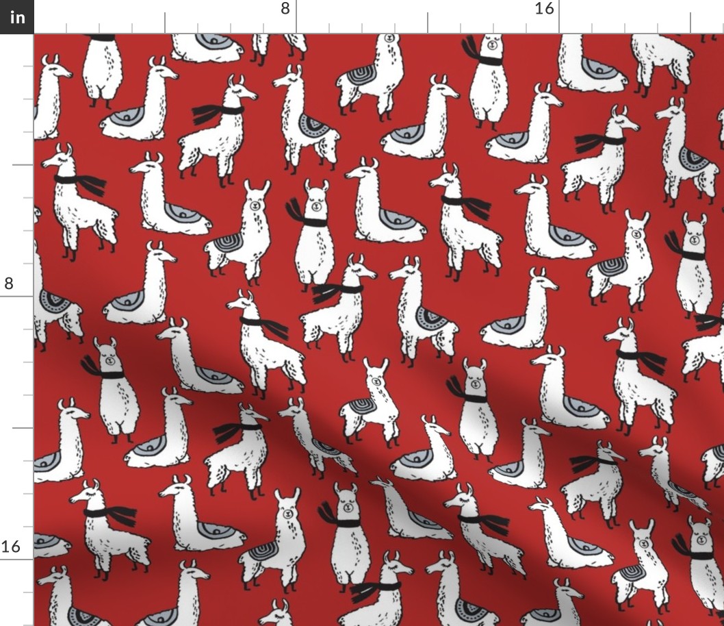 llamas fabric llama in scarf cute llama design - red