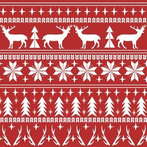 christmas deer fair isle traditional holiday fabric winter antlers red