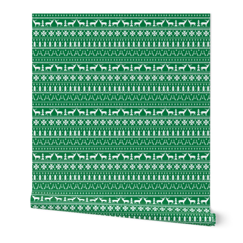 christmas deer fair isle traditional holiday fabric winter antlers green