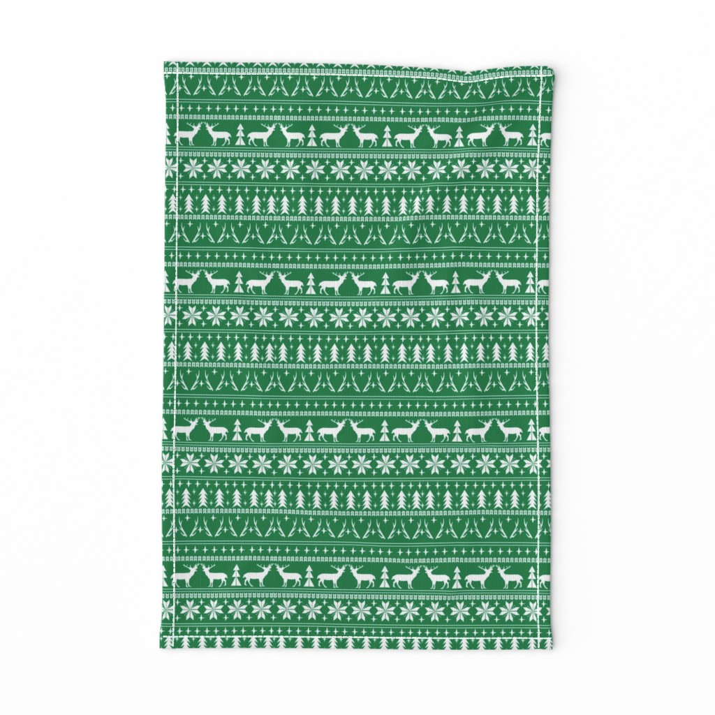 christmas deer fair isle traditional holiday fabric winter antlers green