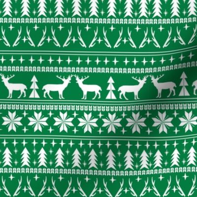 christmas deer fair isle traditional holiday fabric winter antlers green