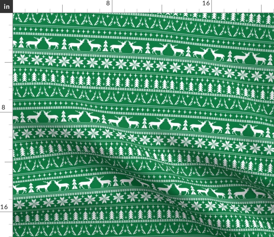 christmas deer fair isle traditional holiday fabric winter antlers green