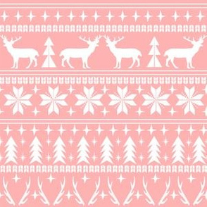 christmas deer fair isle traditional holiday fabric winter antlers pink
