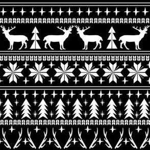 christmas deer fair isle traditional holiday fabric winter antlers black