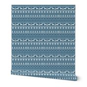 christmas deer fair isle traditional holiday fabric winter antlers blue white