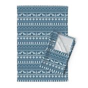 christmas deer fair isle traditional holiday fabric winter antlers blue white