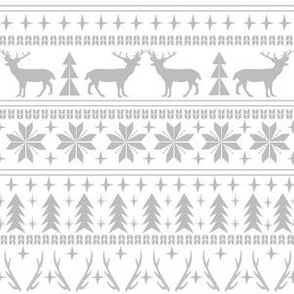 christmas deer fair isle traditional holiday fabric winter antlers grey white