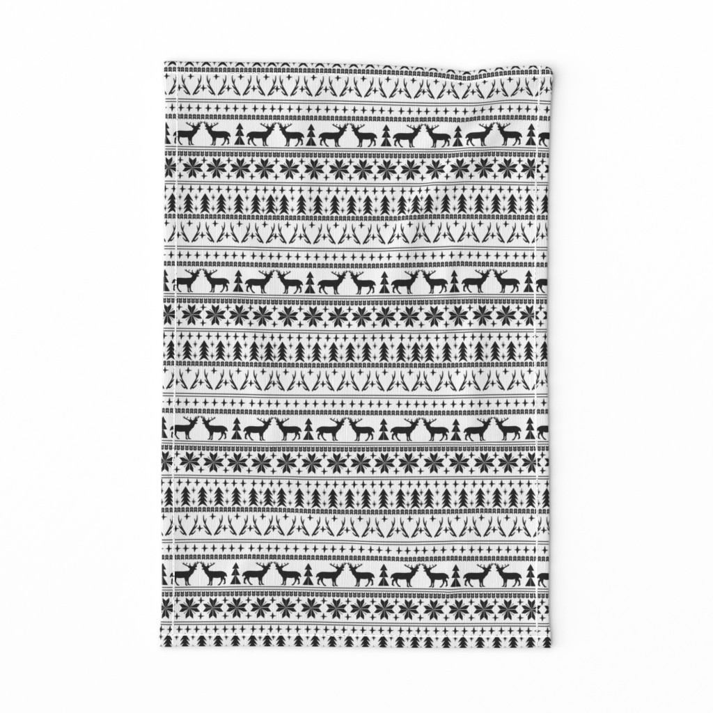 christmas deer fair isle traditional holiday fabric winter antlers black and white