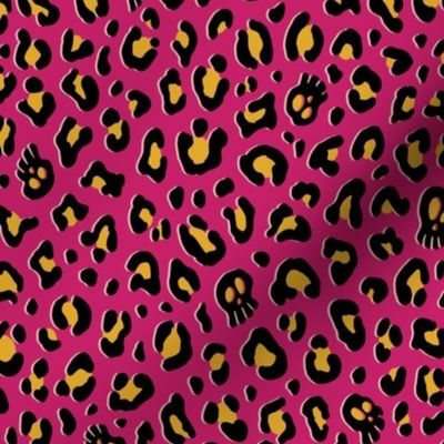 ★ SKULLS x LEOPARD ★ Hot Pink and Yellow - Medium-Small Scale / Collection : Leopard Spots variations – Punk Rock Animal Prints 3