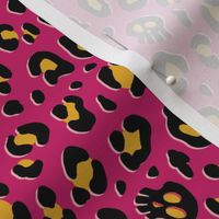 ★ SKULLS x LEOPARD ★ Hot Pink and Yellow - Medium-Small Scale / Collection : Leopard Spots variations – Punk Rock Animal Prints 3