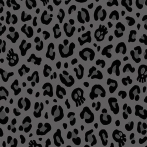 ★ SKULLS x LEOPARD ★ Gray and Black - Medium-Small Scale / Collection : Leopard Spots variations – Punk Rock Animal Prints 3