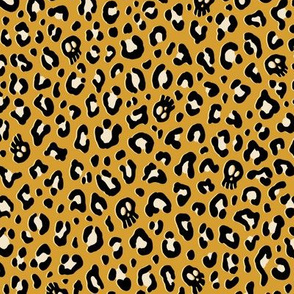 ★ SKULLS x LEOPARD ★ Golden Mustard Yellow - Small Scale / Collection : Leopard Spots variations – Punk Rock Animal Prints 3