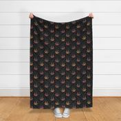 ★ SWALLOW TATTOO ★ Dark Burgundy + Garnet Red + Orange on Black, Large Scale / Collection : Swallows & Polka Dots – Rockabilly Prints