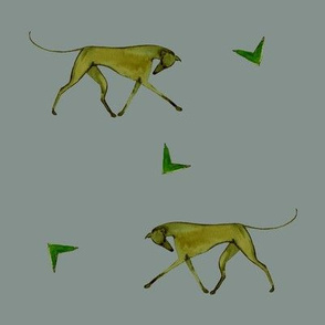 trotting greyhound, grey, yellow