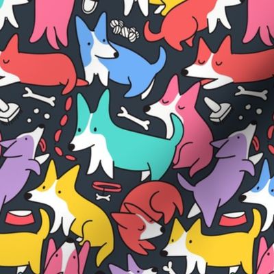 Funny cute colorful corgi dogs pattern