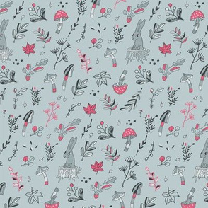 botanical blockprint bunny pattern