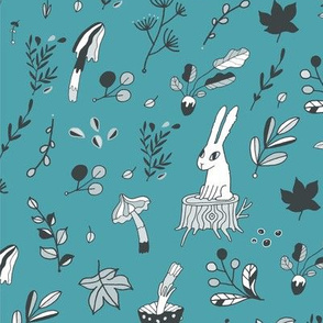 botanical blockprint bunny pattern 2