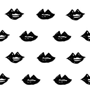 lips // valentines day fabric cute love themes pattern red lipstick white black