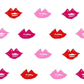 lips // valentines day fabric cute love themes pattern red lipstick white multi