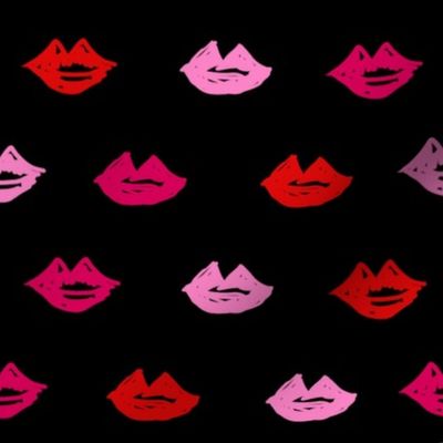 lips // valentines day fabric cute love themes pattern red lipstick black