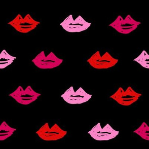 lips // valentines day fabric cute love themes pattern red lipstick black