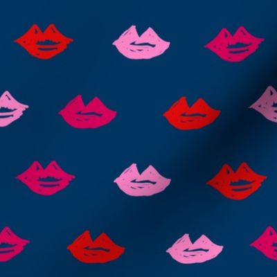 lips // valentines day fabric cute love themes pattern red lipstick navy