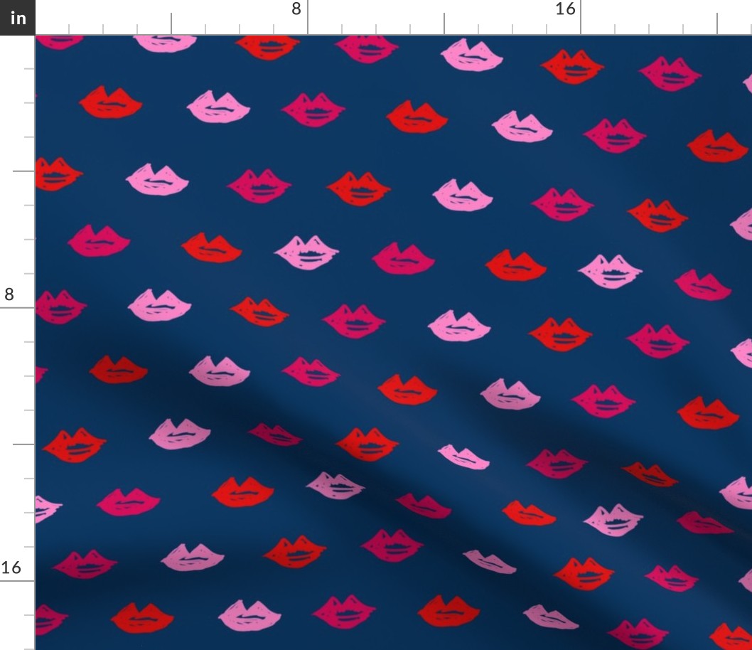 lips // valentines day fabric cute love themes pattern red lipstick navy