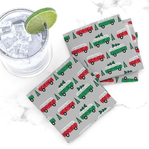 christmas van hippie bus christmas tree tradition holiday fabric grey green