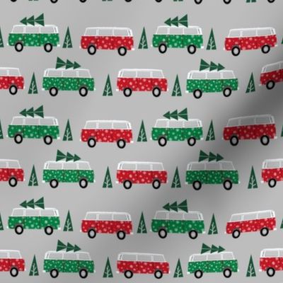 christmas van hippie bus christmas tree tradition holiday fabric grey green