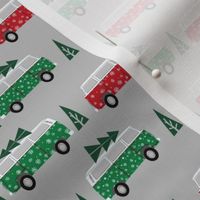 christmas van hippie bus christmas tree tradition holiday fabric grey green