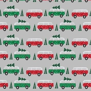 christmas van hippie bus christmas tree tradition holiday fabric grey green