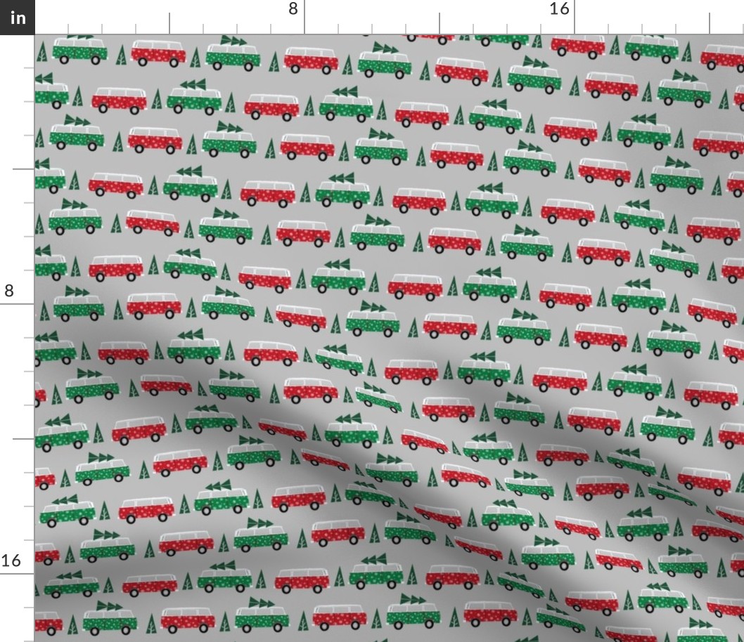 christmas van hippie bus christmas tree tradition holiday fabric grey green