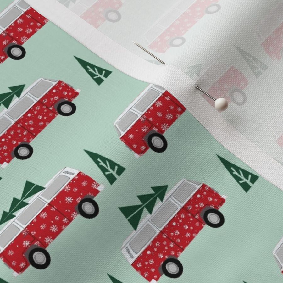 christmas van hippie bus christmas tree tradition holiday fabric mint