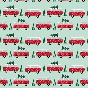 christmas van hippie bus christmas tree tradition holiday fabric mint