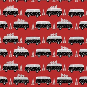 christmas van hippie bus christmas tree tradition holiday fabric red