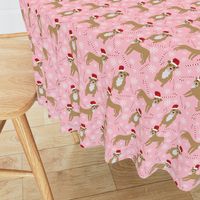 staffy dog fabric staffordshire terrier, dog pitbull christmas fabric - pink