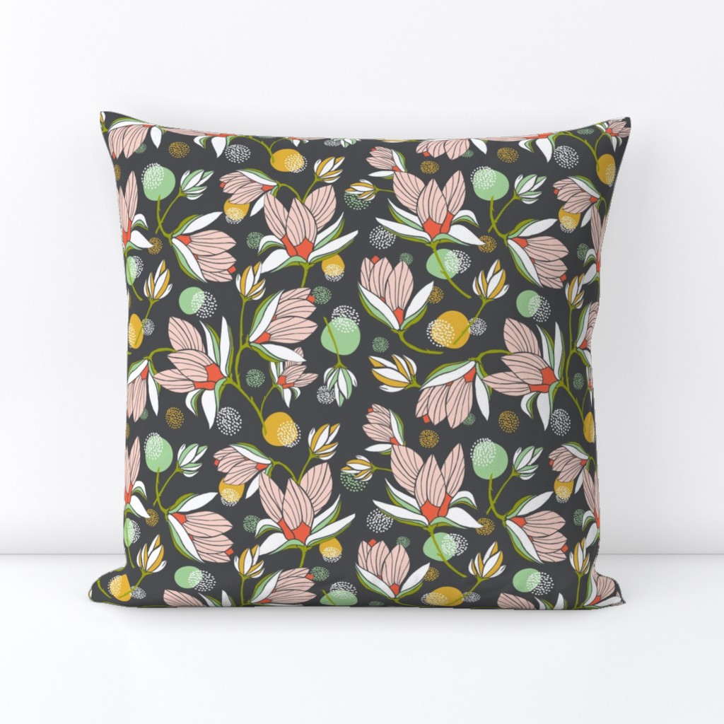 Magnolia Blossom - Floral Charcoal 