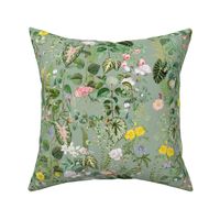 Cottage Green Pink Florals Sage // large