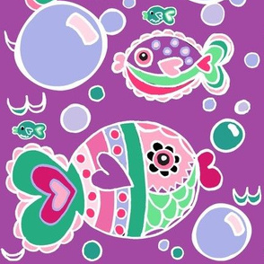 Bubbles the fish &more bubbles & fish / purple wht lines