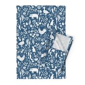 Farm Animals, Fruit and Vegetables Blue and White