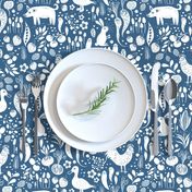 Farm Animals, Fruit and Vegetables Blue and White