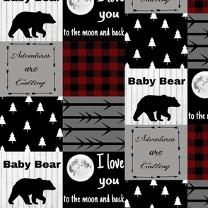 Baby Bear - Love you to the Moon - Maroon Plaid