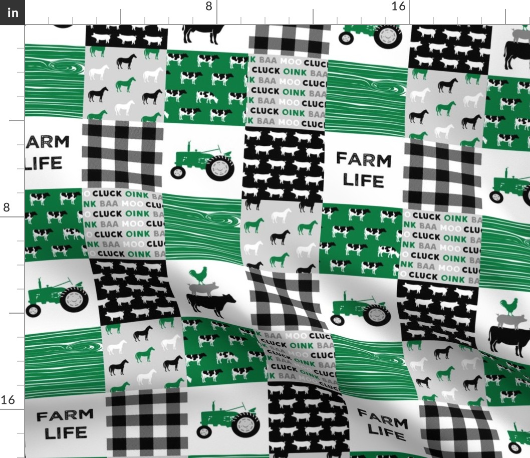 (3" small scale)  farm life - wholecloth green and black - woodgrain