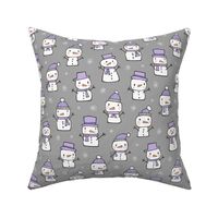 Winter Christmas Snowman & Snowflakes Lavender Purple on Grey