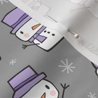 Winter Christmas Snowman & Snowflakes Lavender Purple on Grey