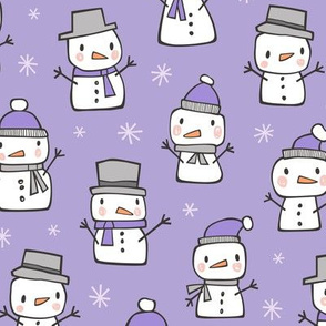 Winter Christmas Snowman & Snowflakes in Lavender Purple