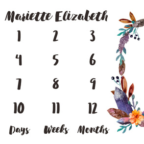  Boho Floral Milestone Blanket - With Personalized Name - Mariette Elizabeth
