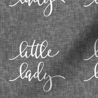 Little Lady 6" quilt block - grey linen - script