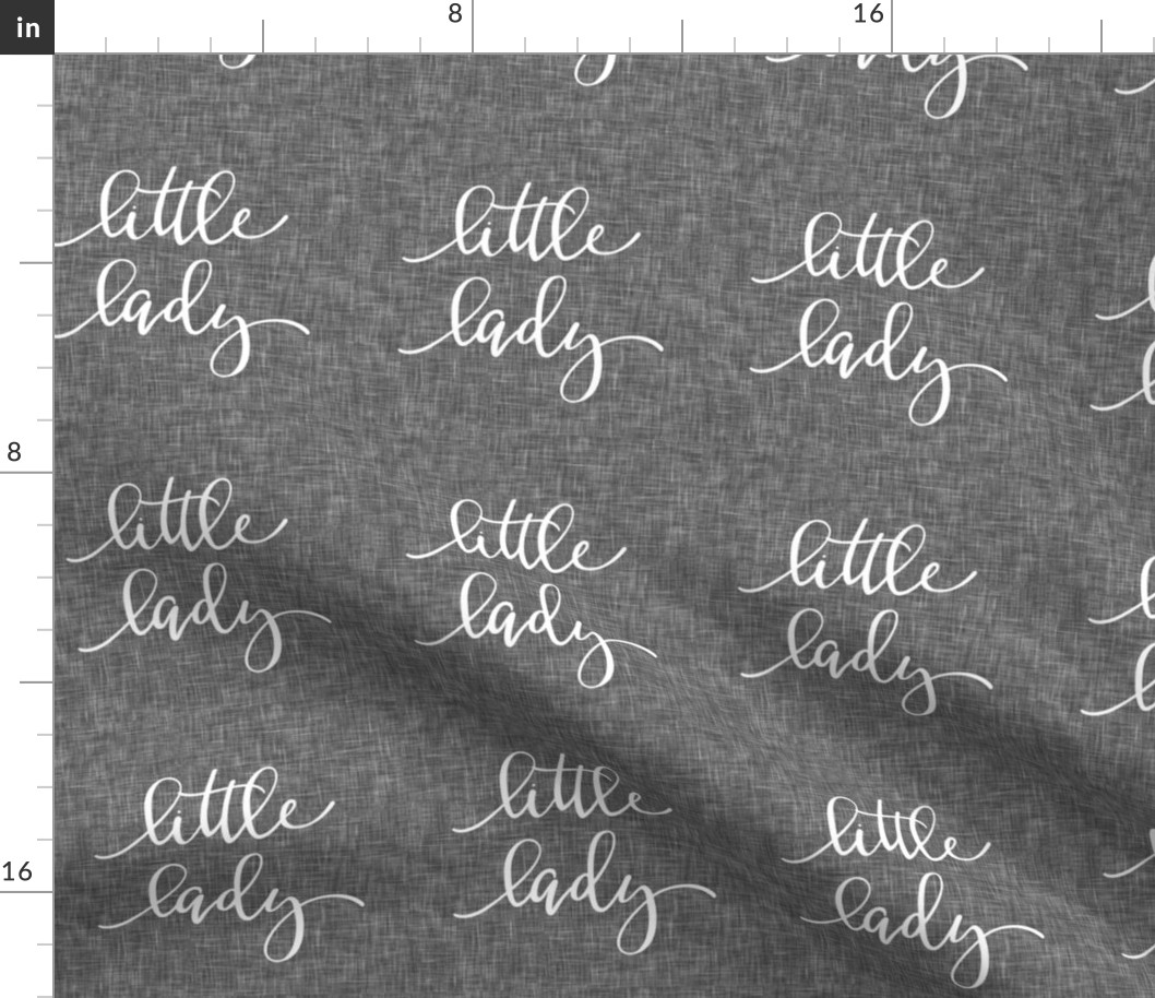 Little Lady 6" quilt block - grey linen - script